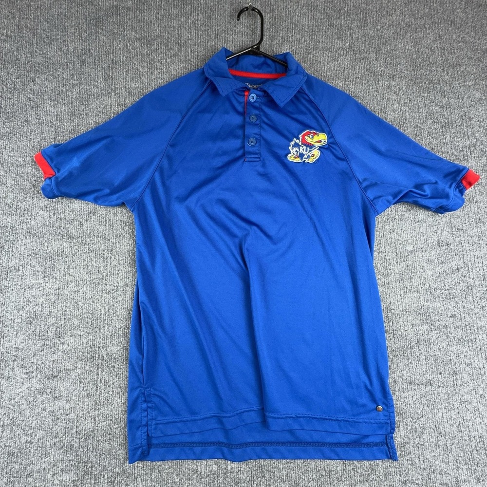 Kansas Jayhawks Polo Shirt Mens Small Blue NCAA Chiliwear Short Sleeve
